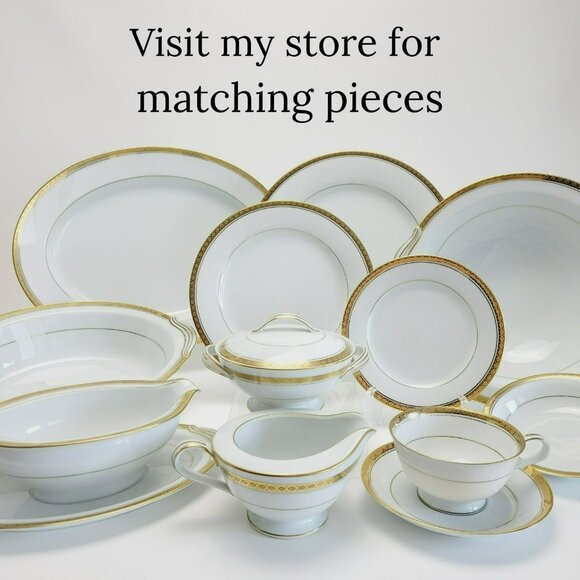 Noritake Richmond 10" Round Serving Bowl with Handle White Base Gold Etched Band - Picture 11 of 11